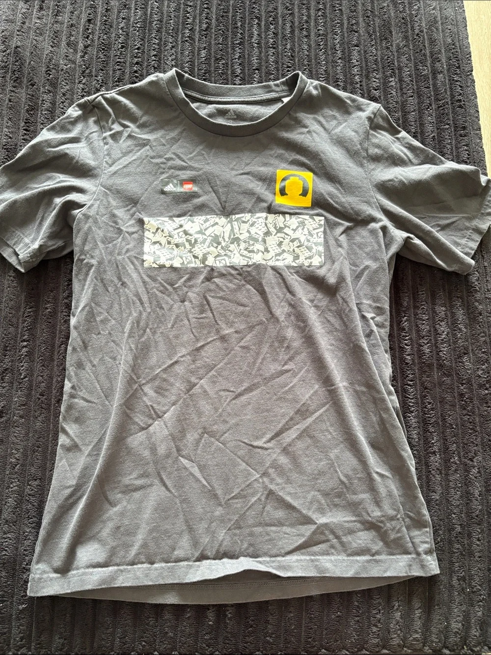 adidas Gray Short Sleeve Graphic Tee with Yellow Accent